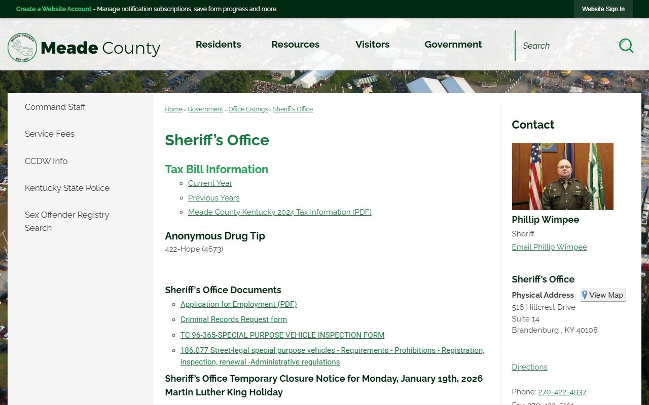 Meade County arrest records and court charges Sheriff records access