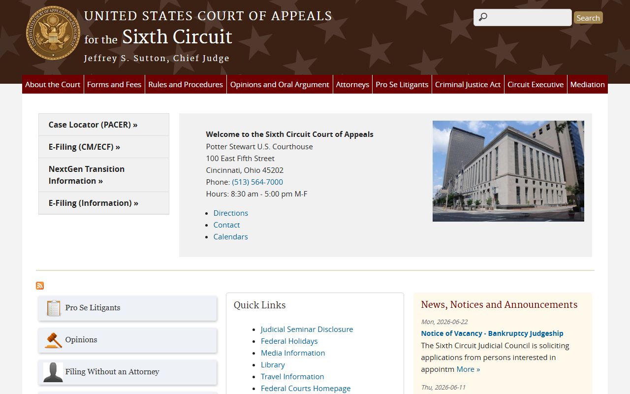 Meade County Circuit Court records Sixth Circuit federal appeal distinction source
