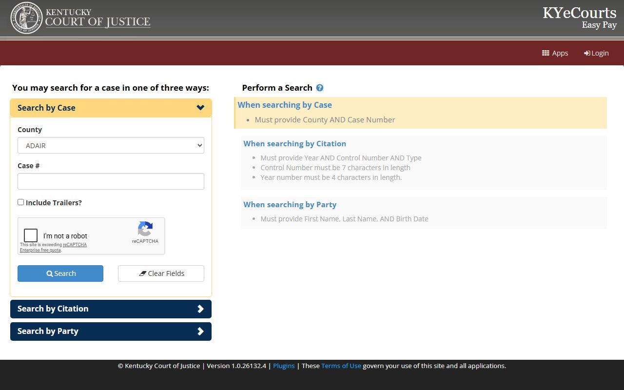 Meade County court records ePay search screen