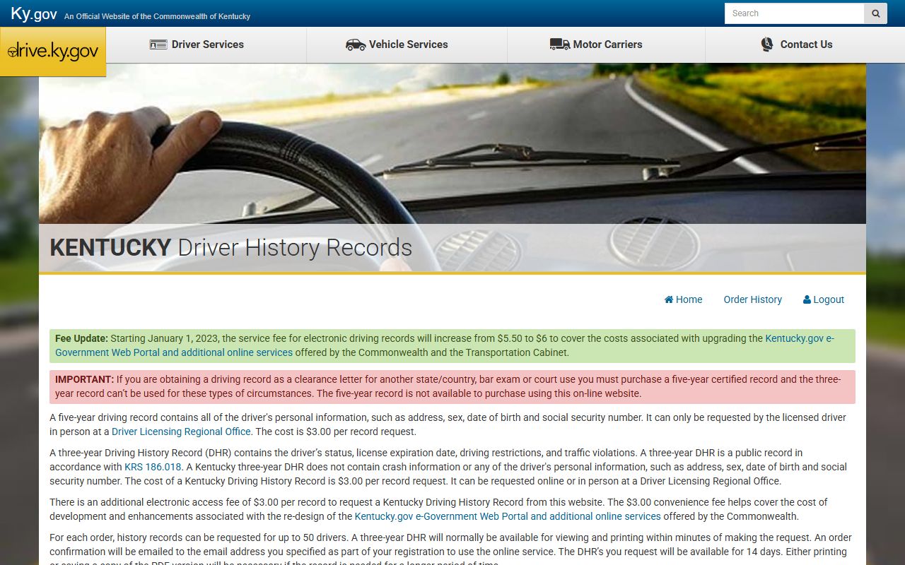 Kentucky DHR online portal for Meade County traffic record comparison