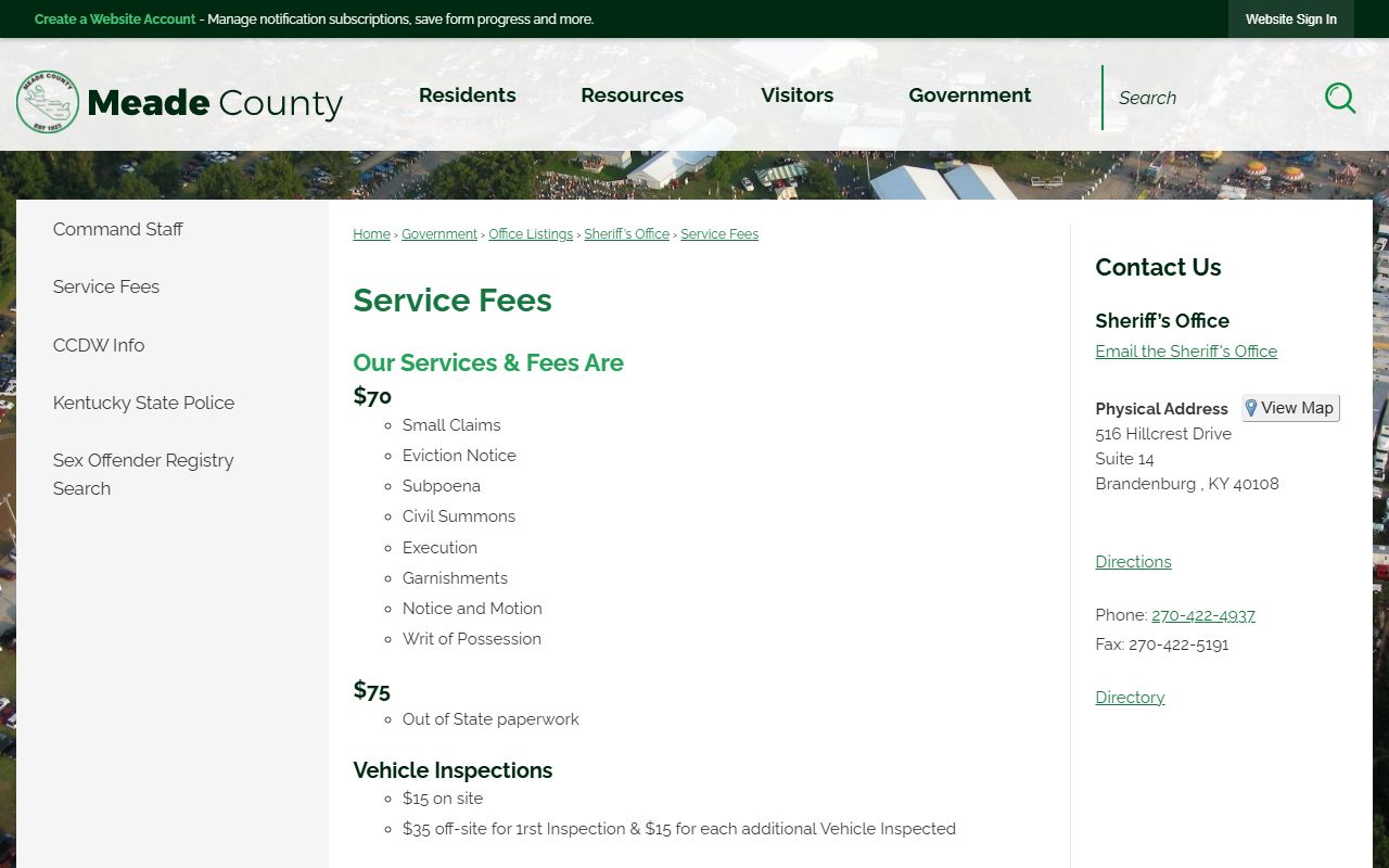 Meade County warrant records and sheriff service fee information